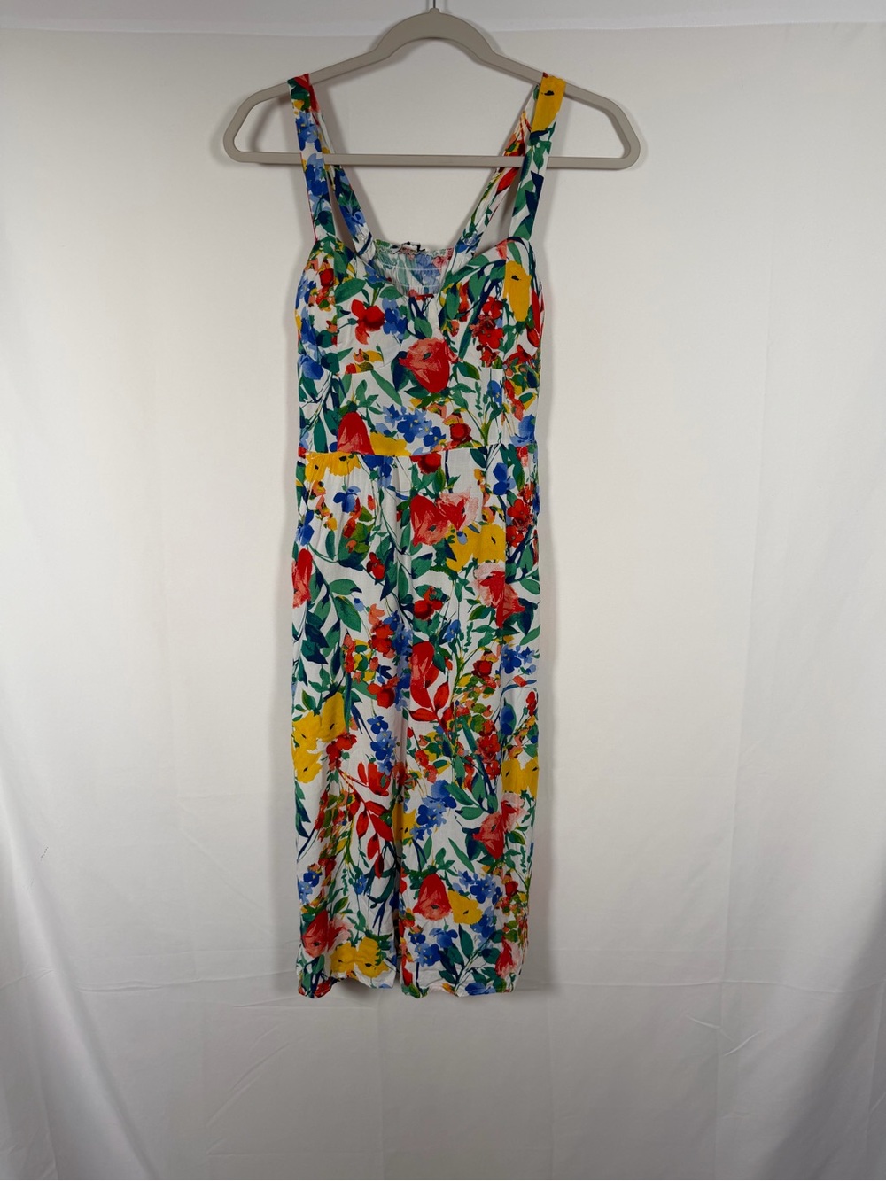 AUW Floral Midi Dress in White with Red, Yellow & Blue Flowers